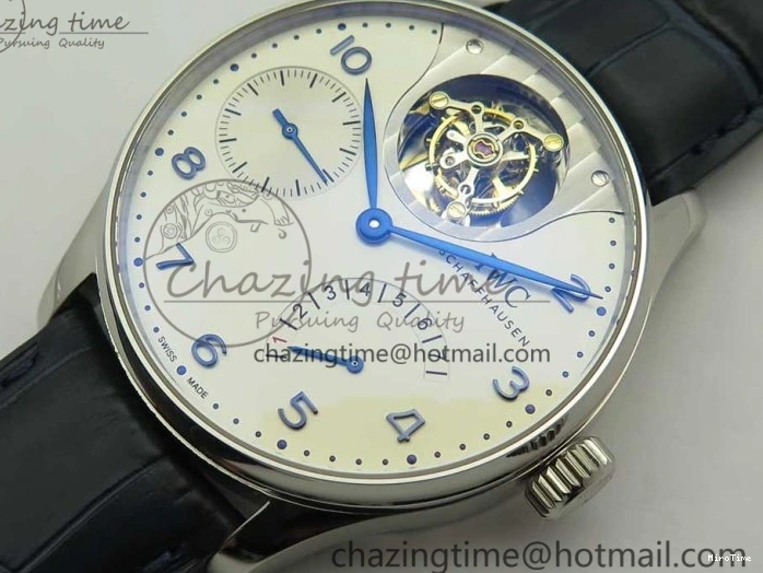 MIROTIME 0506 Portuguese Tourbillon IW5046 SS ZF Best Edition White Dial Blue Markers on Blue Leather Strap Fashionable 7149